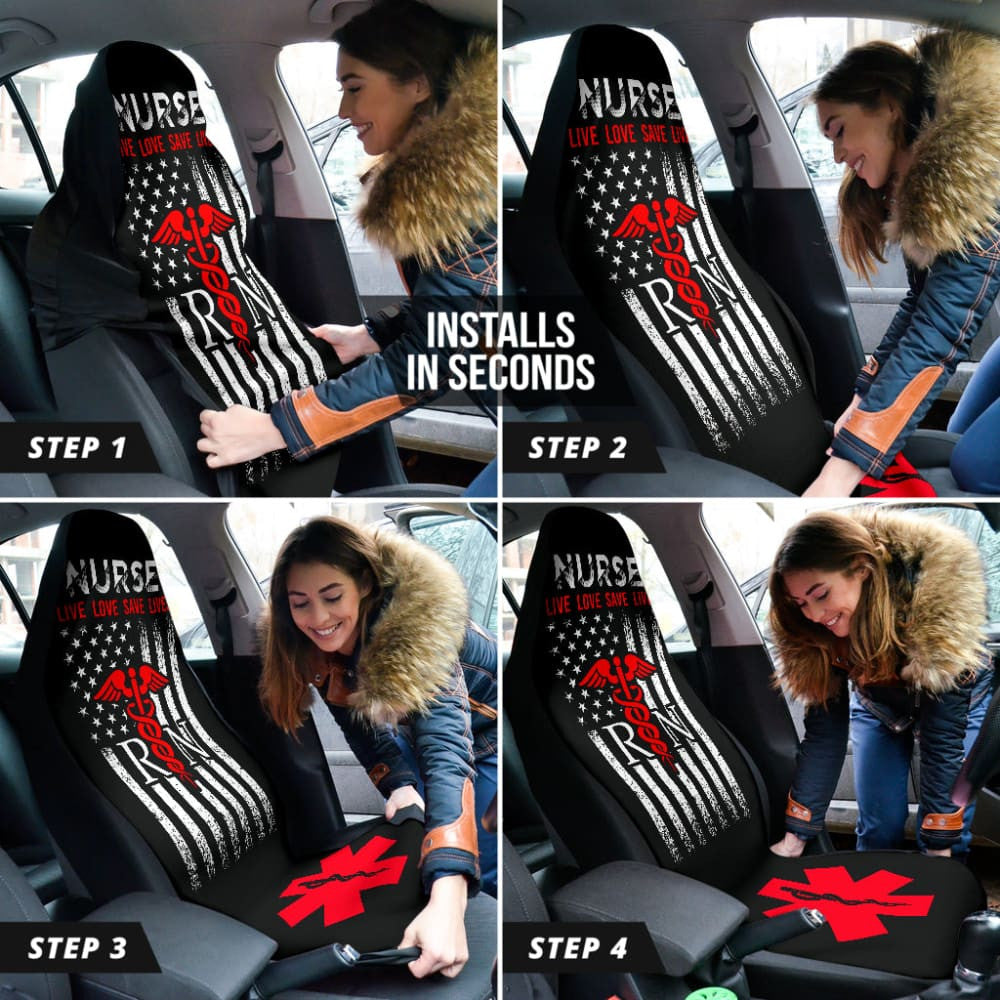Nurse Live Love Save Lifes American Flag Car Seat Covers