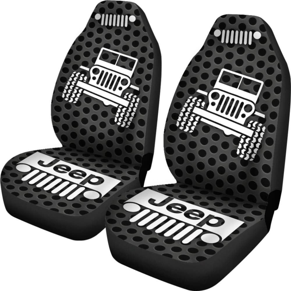 Gray White Jeep Offroad Metal Holes Printed Car Seat Covers Custom