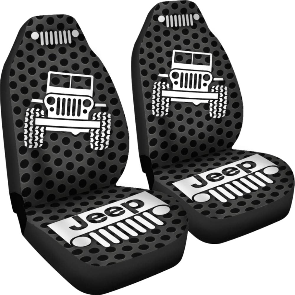 Gray White Jeep Offroad Metal Holes Printed Car Seat Covers Custom