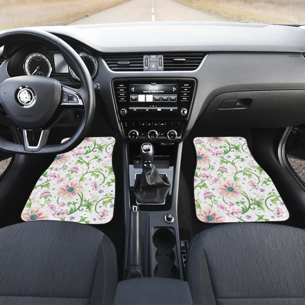 Beautiful Pink Lotus Waterlily Leaves Pattern Car Floor Mats