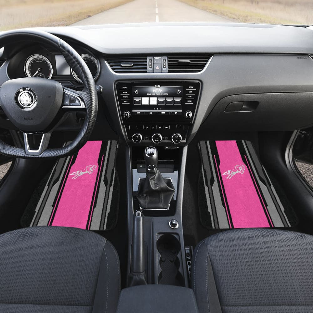 Amazing Silver Pink Horse Mustang Custom Metallic Style Printed Car Floor Mats