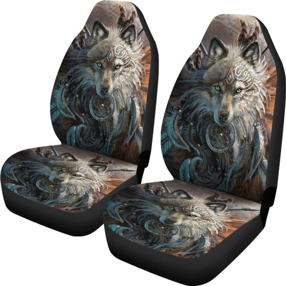 Wolf Warrrior Native American Car Seat Covers