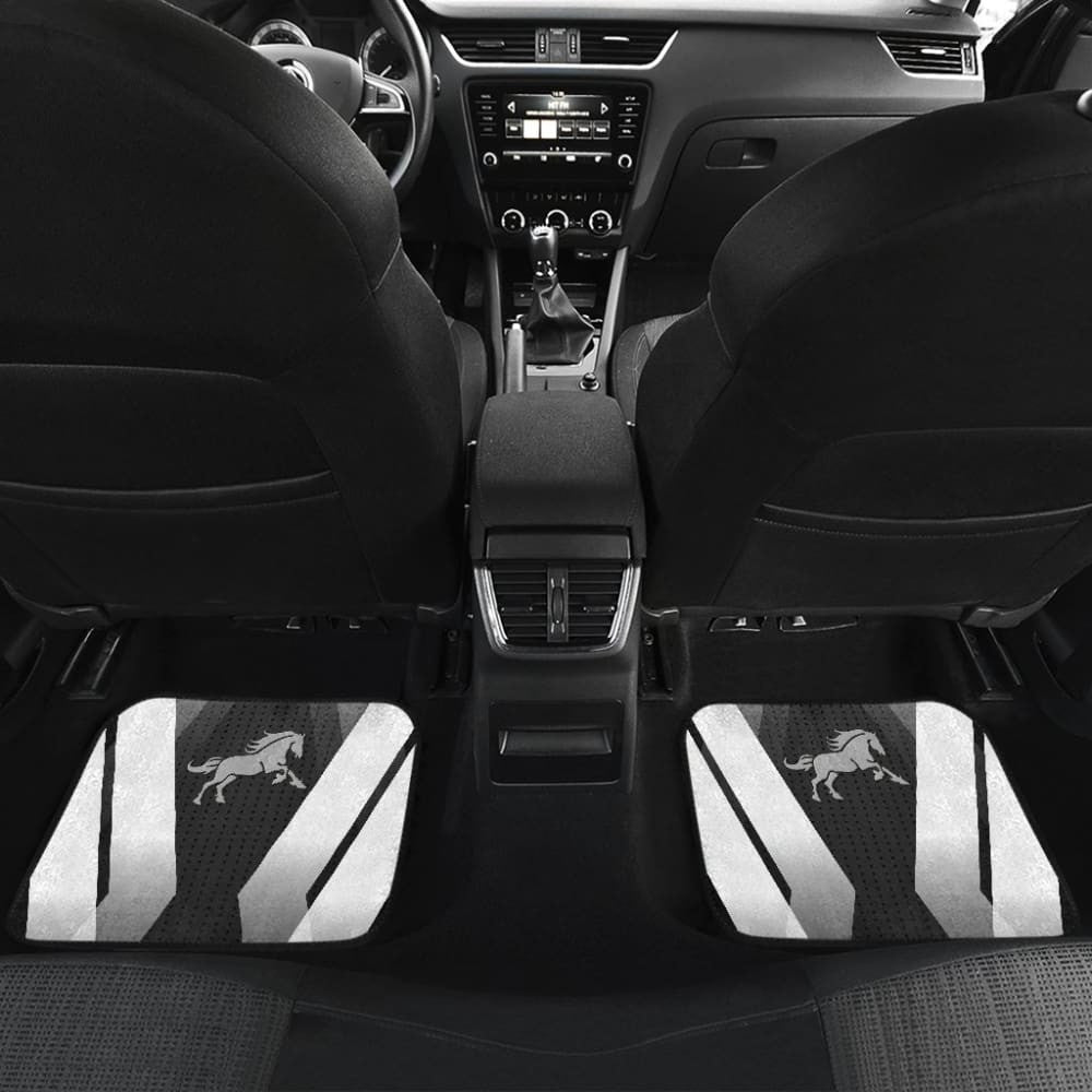 Amazing Black Silver Horse Mustang Custom Metallic Style Printed Car Floor Mats
