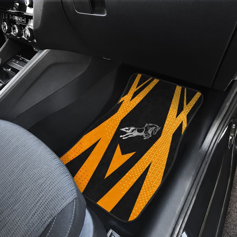 Amazing Black Orange Horse Mustang Custom Metallic Style Printed Car Floor Mats