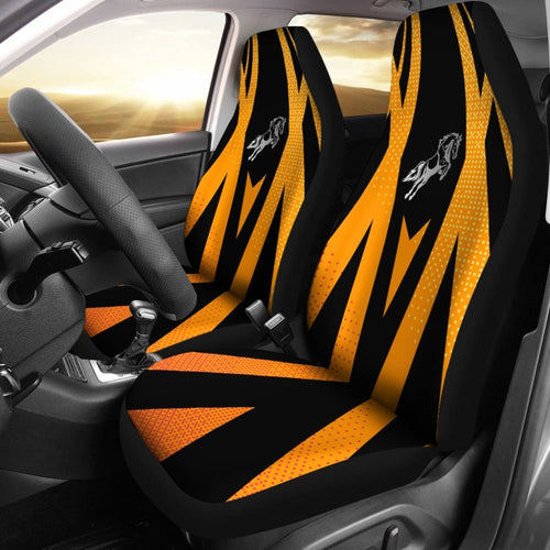 Amazing Black Orange Horse Mustang Custom Metallic Style Printed Car Seat Covers