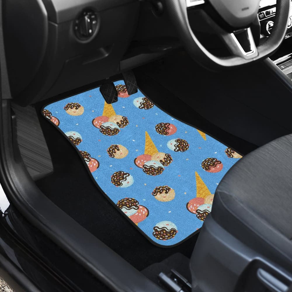 Funny Cute Ice Cream Blue Background Car Floor Mats