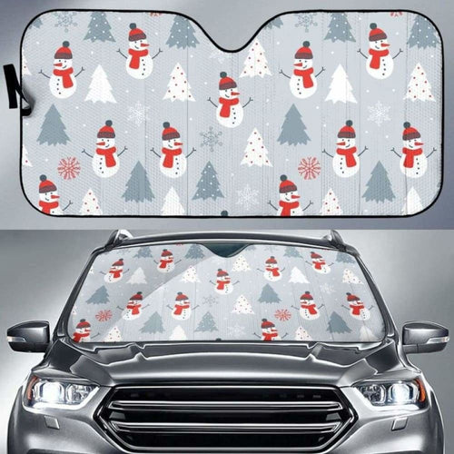 Snowman Christmas Tree Snow Gray Background Car Auto Sun Shades