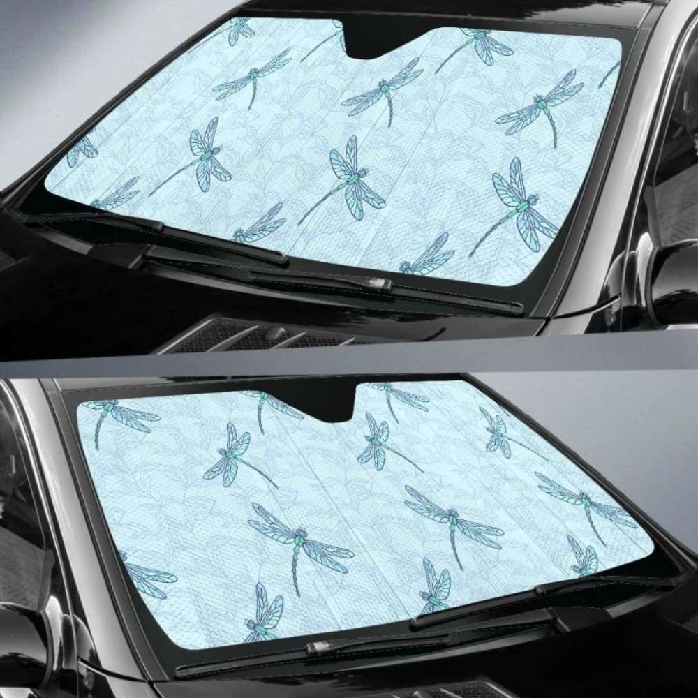 Dragonfly Pattern Blue Background Car Auto Sun Shades
