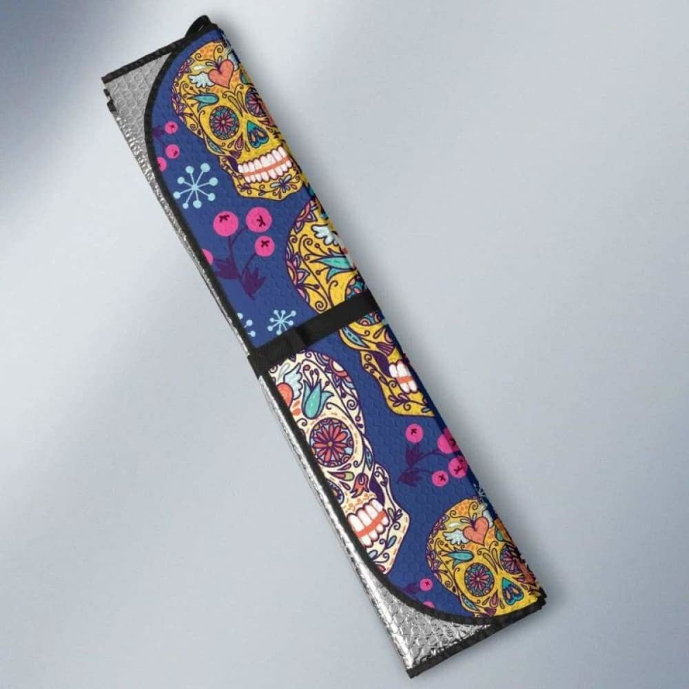 Sugar Skull Flower Pattern Car Auto Sun Shades
