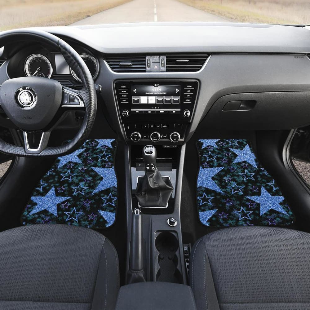 Blue Stars On Black Front And Back Car Mats