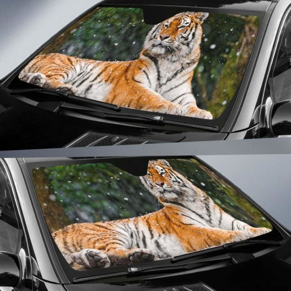 Siberian Tiger Elena Tigress Snowfall HdK Car Sun Shade