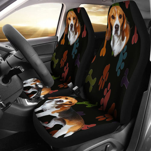 Adorable Beagle Car Seat Covers Black With Multicolor Paws