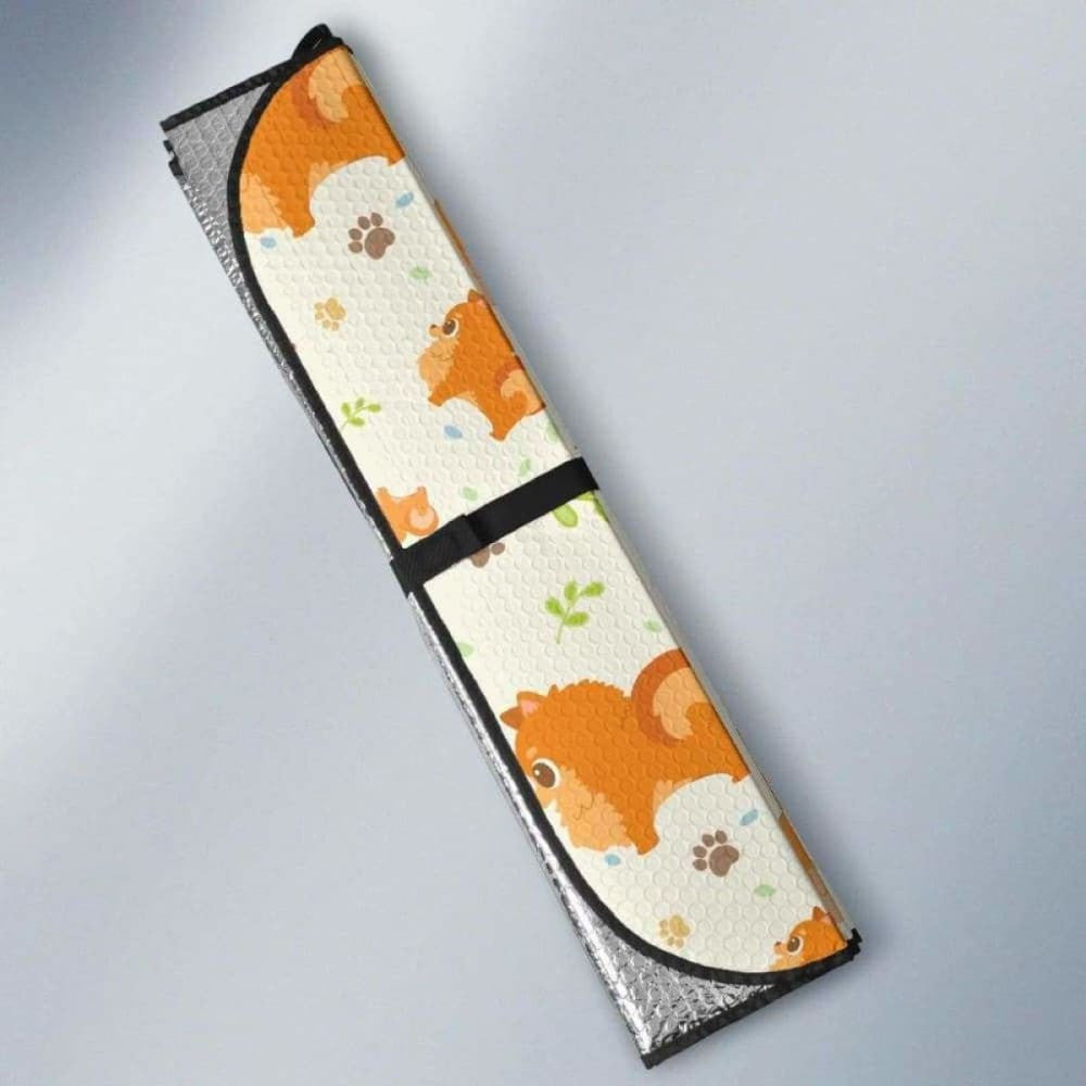Cute Brown Pomeranian Paw Leave Bone Pattern Car Auto Sun Shades