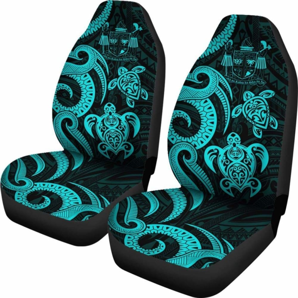 Fiji Polynesian Car Seat Covers - Turquoise Tentacle Turtle Crest -