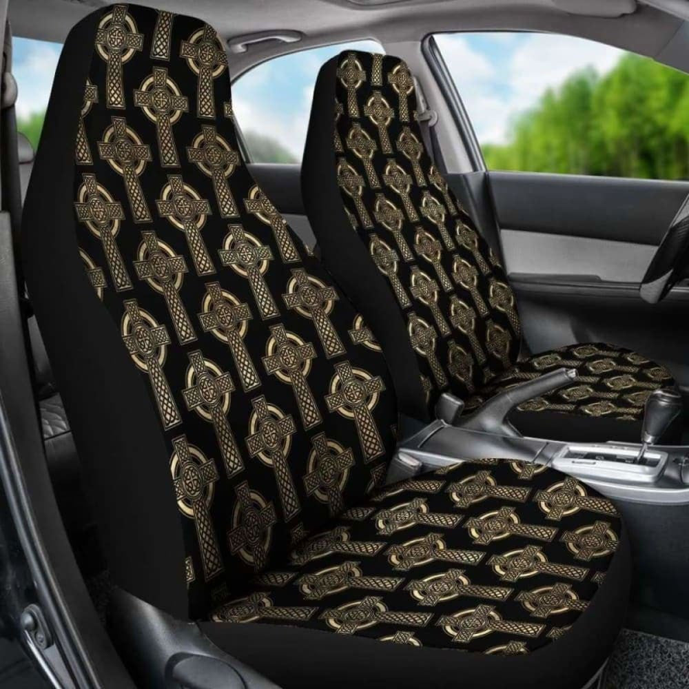 Celtic Cross Black And Gold Colored Car Seat Covers Seat Protectors