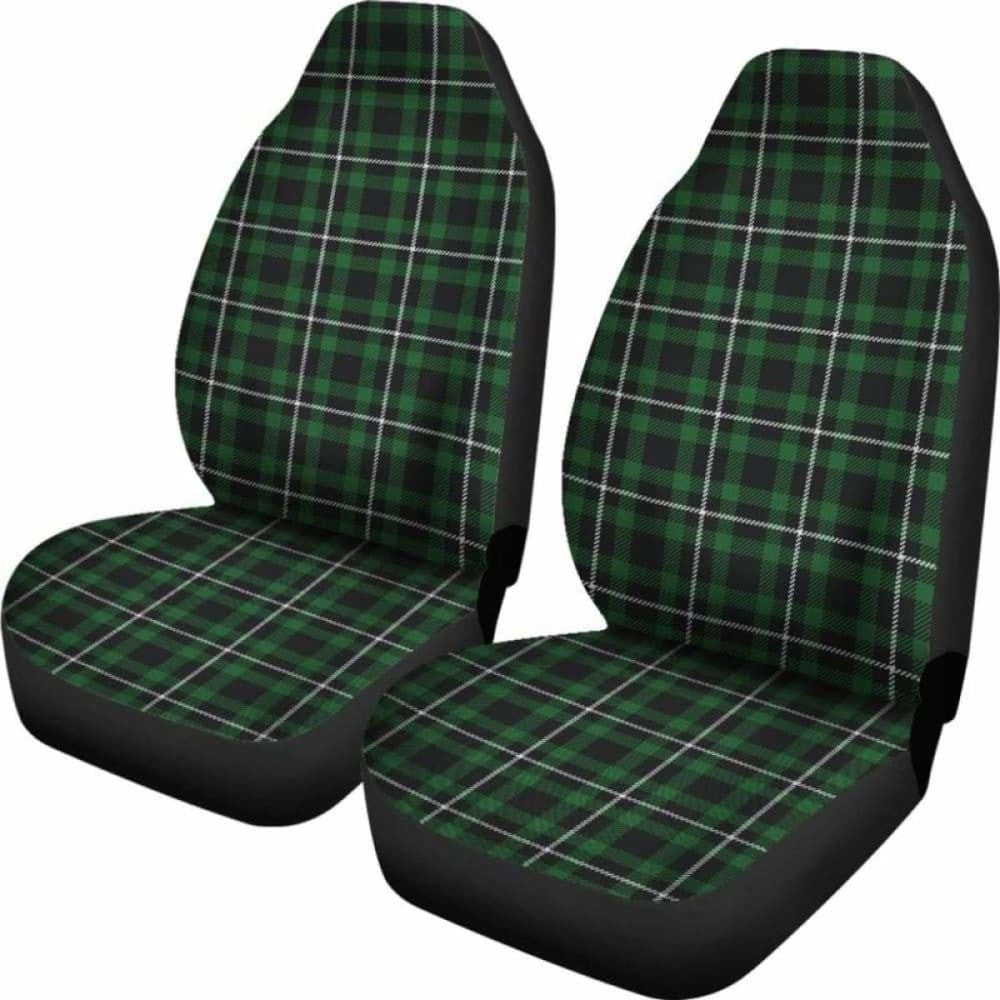 Dark Green And White Plaid Tartan Scottish Car Seat Covers