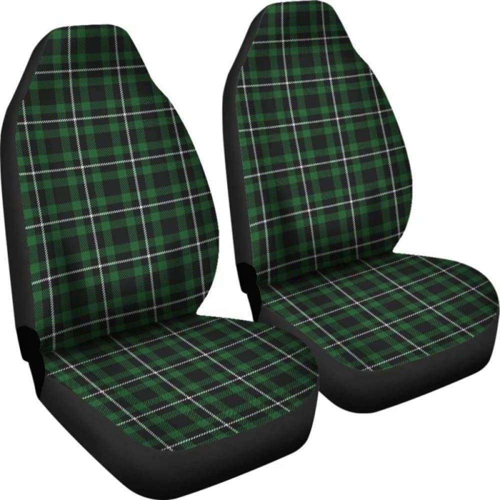 Dark Green And White Plaid Tartan Scottish Car Seat Covers
