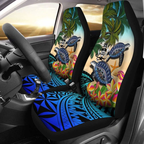 Solomon Islands Car Seat Covers - Polynesian Turtle Coconut Tree And Plumeria Amazing