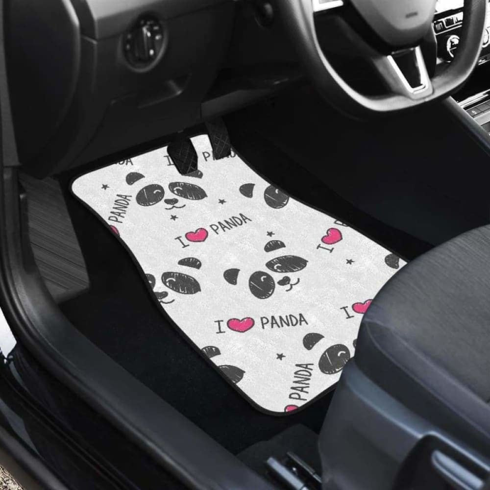 Hand Drawn Faces Of Pandas Pattern Front And Back Car Mats