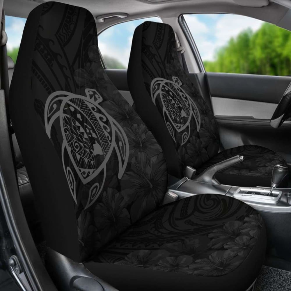 Alohawaii Car Seat Covers - Hawaii Turtle Map Hibiscus Poly Gray - New Awesome