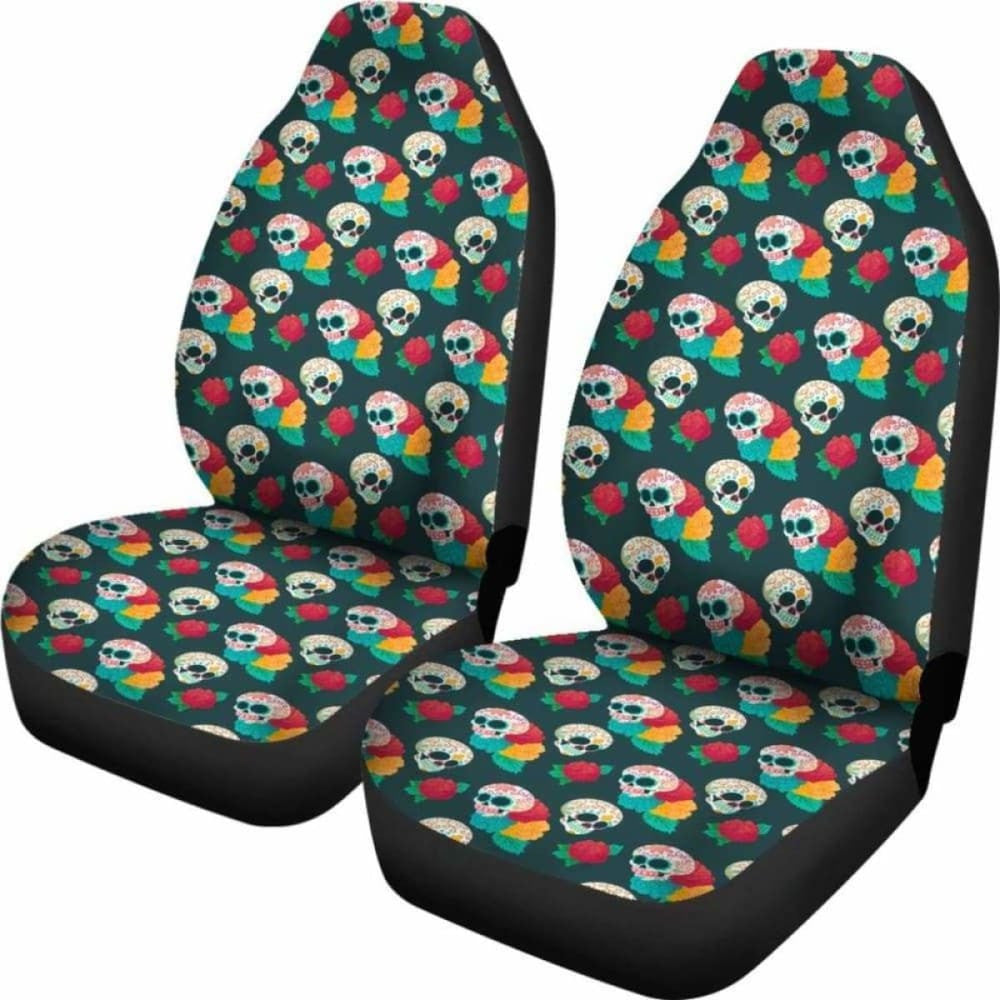 Set Pcs Floral Sugar Skull Day Of The Dead Skull Car Seat Covers
