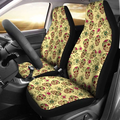 Set Of Day Of The Dead Sugar Skull Car Seat Cover