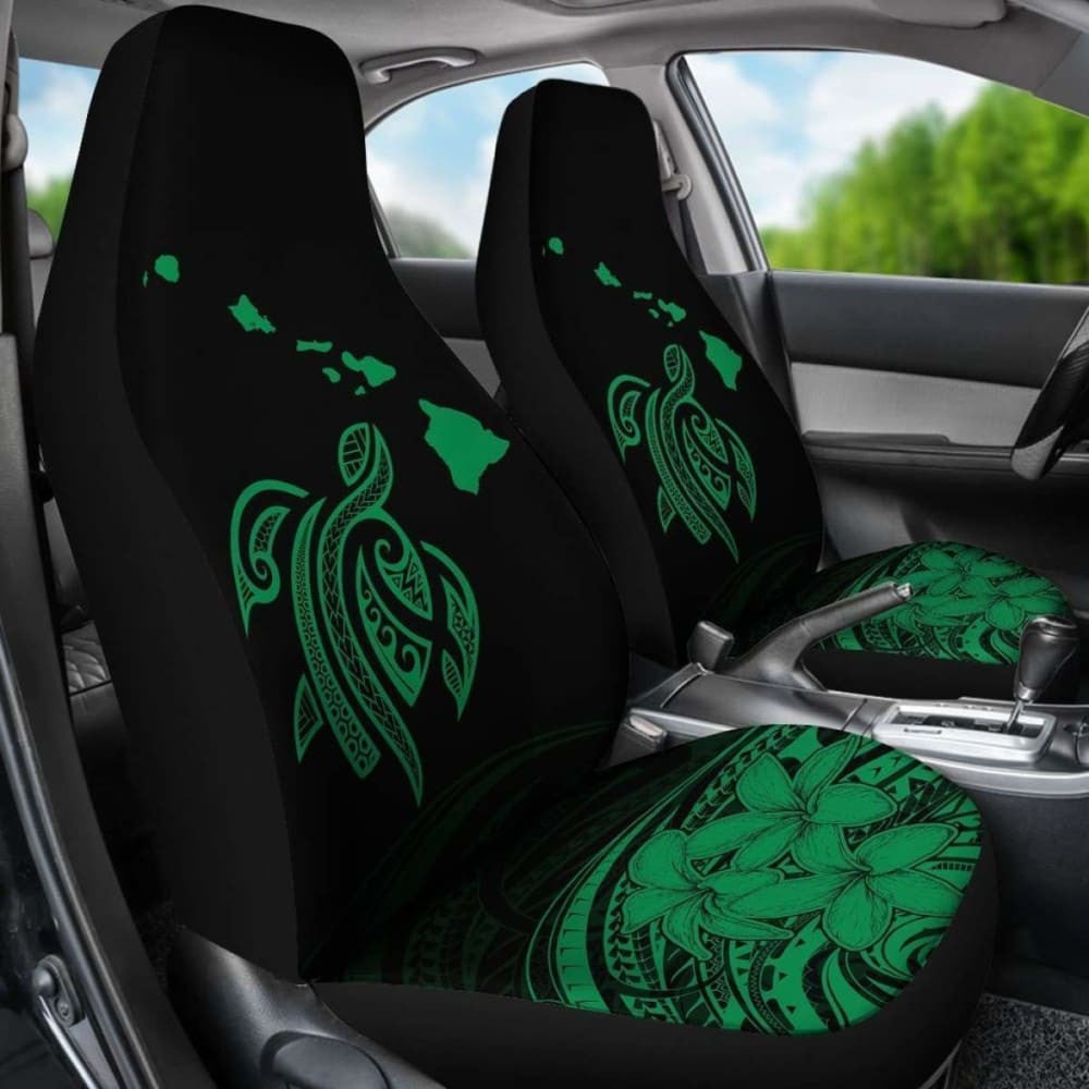 Hawaii Map Plumeria Polynesian Green Turtle Car Set Covers - New - Awesome