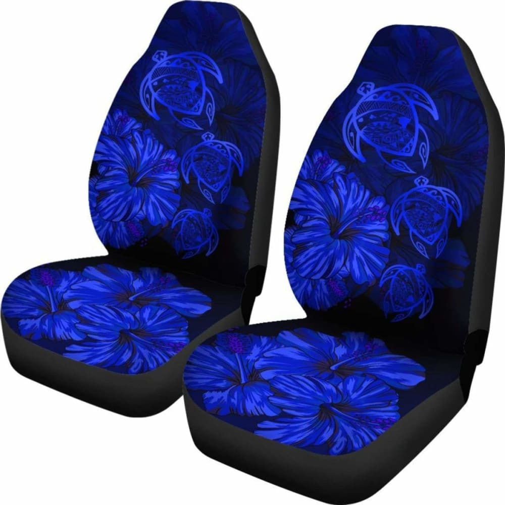 Hawaiian Map Turtle Hibiscus Blue Vintage Polynesian Car Seat Covers - New