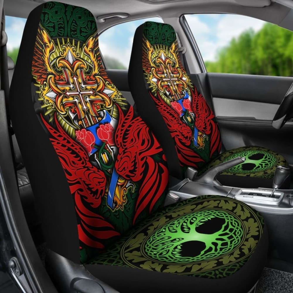 Red Dragon Duo Celtic Cross Car Seat Covers