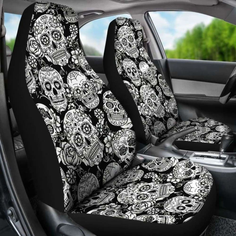 Set Pcs Floral Sugar Skull Day Of The Dead Skull Car Seat Covers
