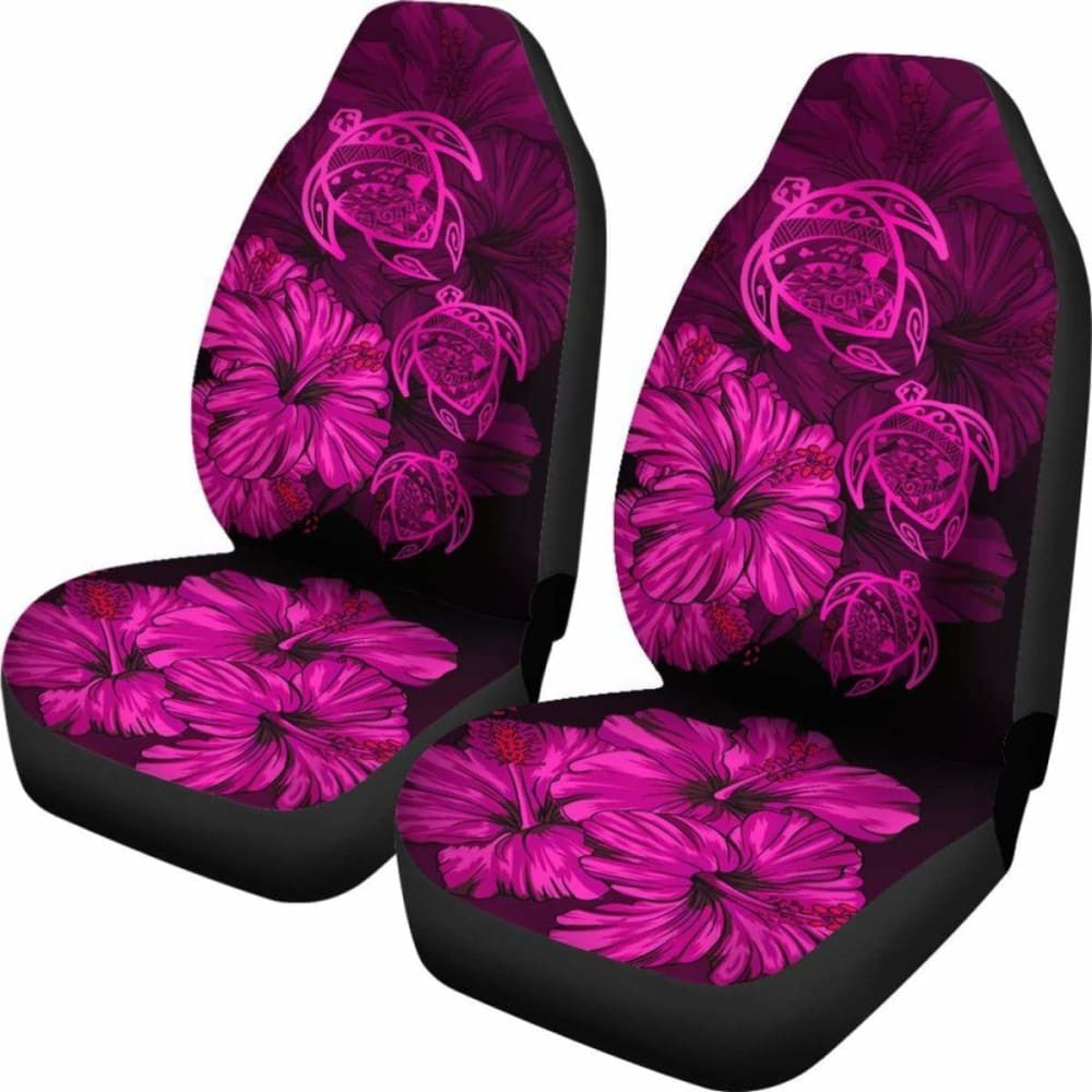 Hawaiian Map Turtle Hibiscus Pink Vintage Polynesian Car Seat Covers - New