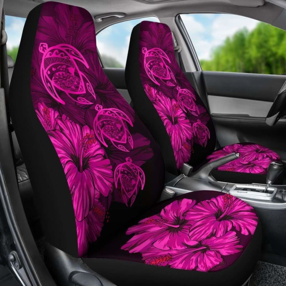 Hawaiian Map Turtle Hibiscus Pink Vintage Polynesian Car Seat Covers - New
