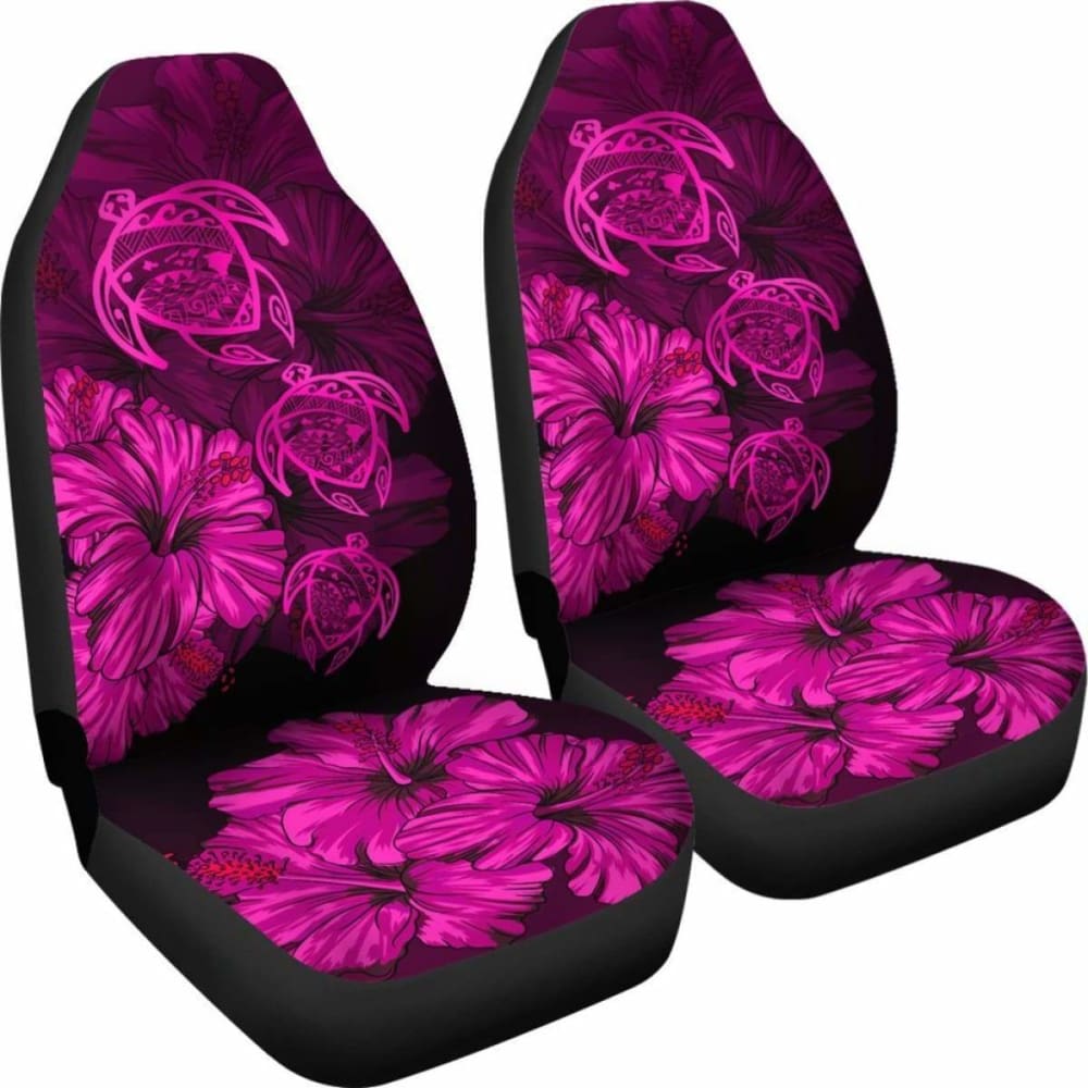 Hawaiian Map Turtle Hibiscus Pink Vintage Polynesian Car Seat Covers - New
