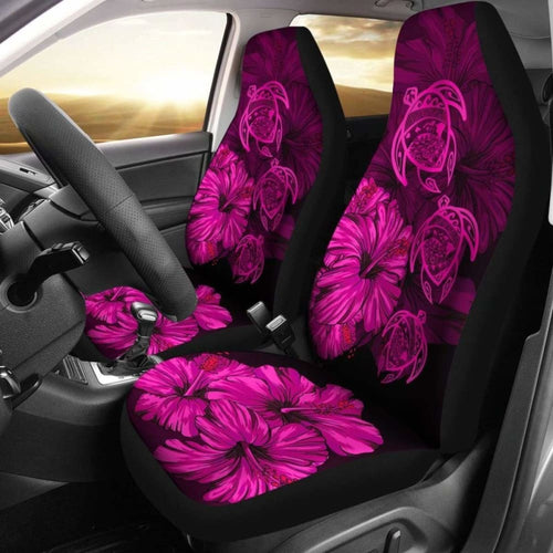 Hawaiian Map Turtle Hibiscus Pink Vintage Polynesian Car Seat Covers - New