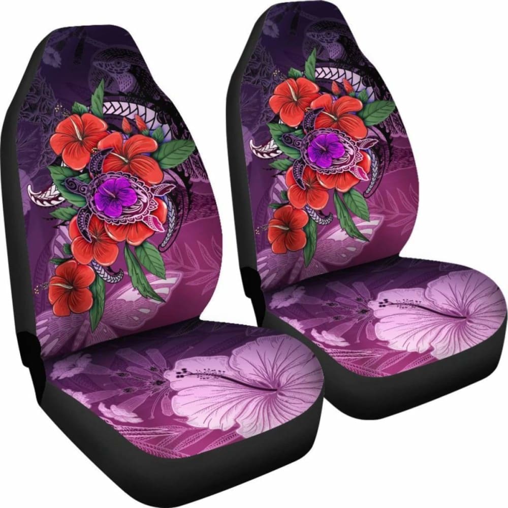 Polynesian Car Seat Covers - Purple Hibiscus Turtle Flowing - Amazing