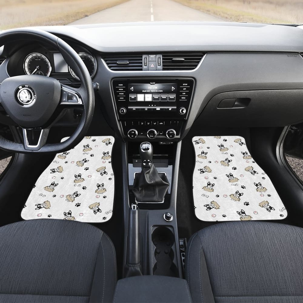 Cute French Bulldog Dog Print On White Car Floor Mats