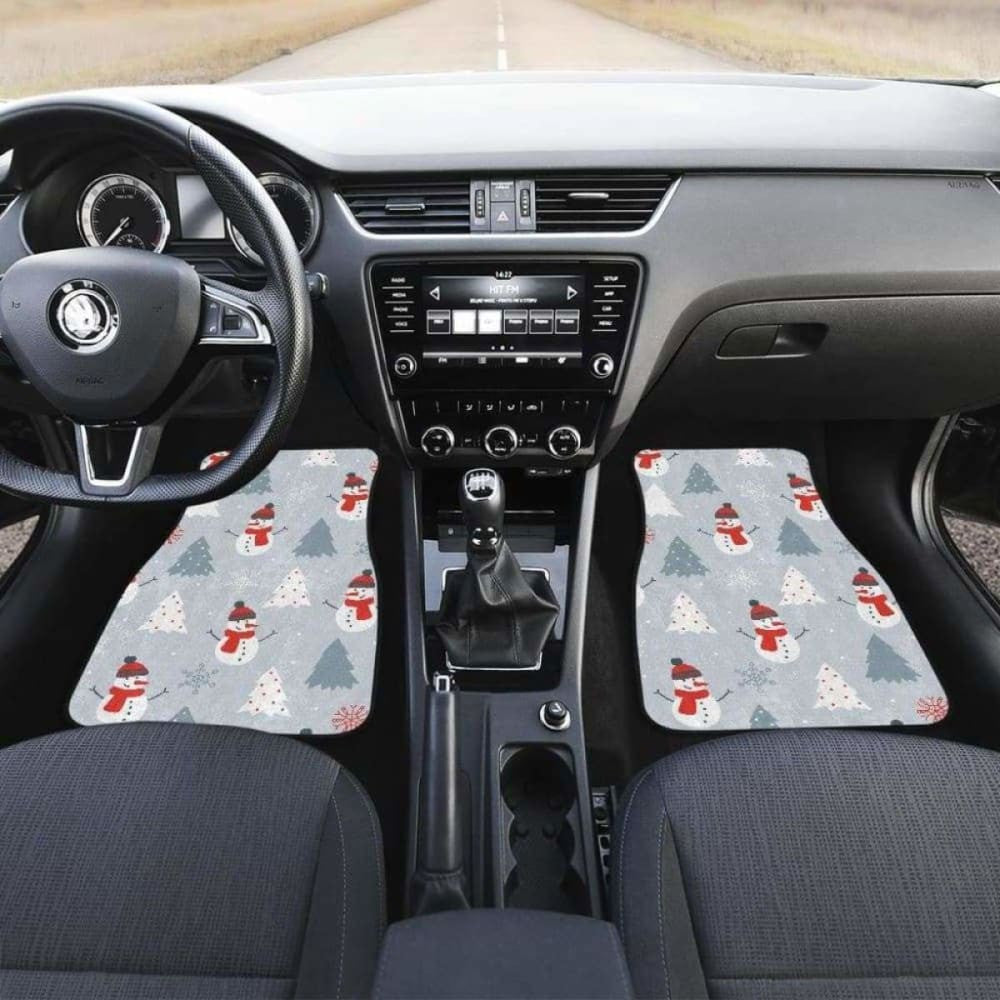 Snowman Christmas Tree Snow Gray Background Front And Back Car Mats
