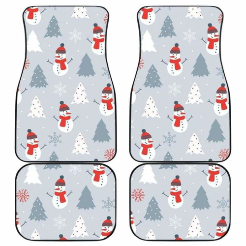 Snowman Christmas Tree Snow Gray Background Front And Back Car Mats