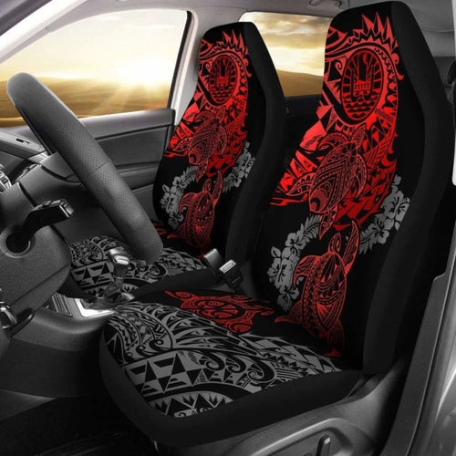 Tahiti Car Seat Covers Polynesian Red Turtle Hibiscus Flowing