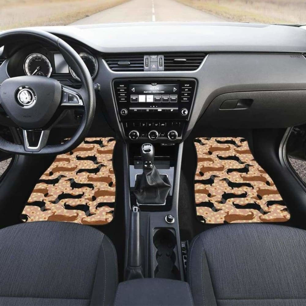 Dachshund Floral Background Front And Back Car Mats