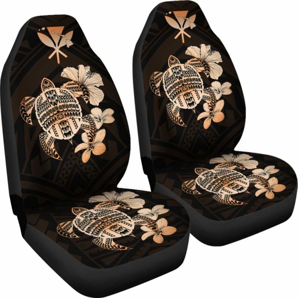 Hawaiian Kanaka Hibiscus Plumeria Mix Polynesian Turtle Car Seat Covers Orange New Awesome