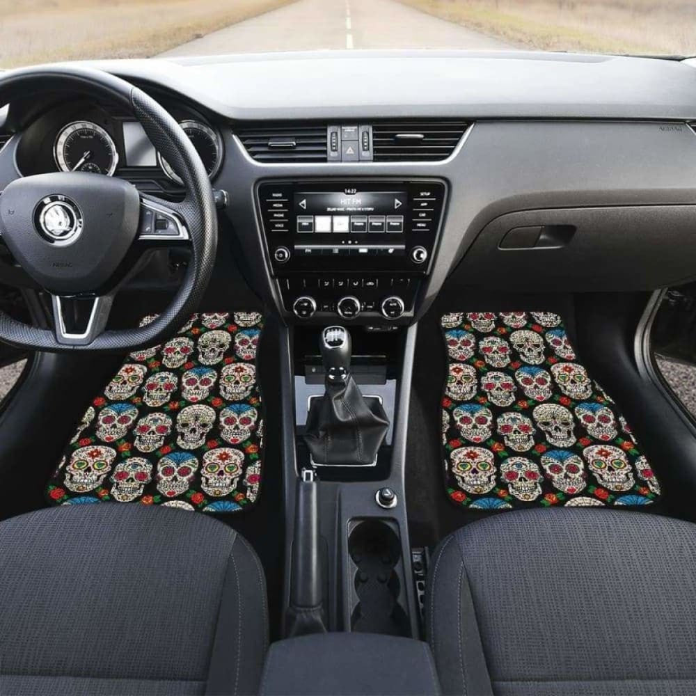 Set Pcs Floral Sugar Skull Day Of The Dead Skull Car Seat Covers