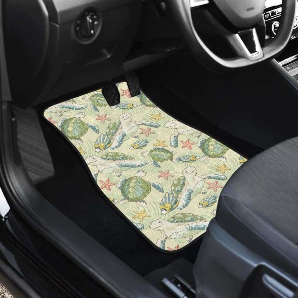 Hand Drawn Sea Turtle Fish Pattern Front And Back Car Mats