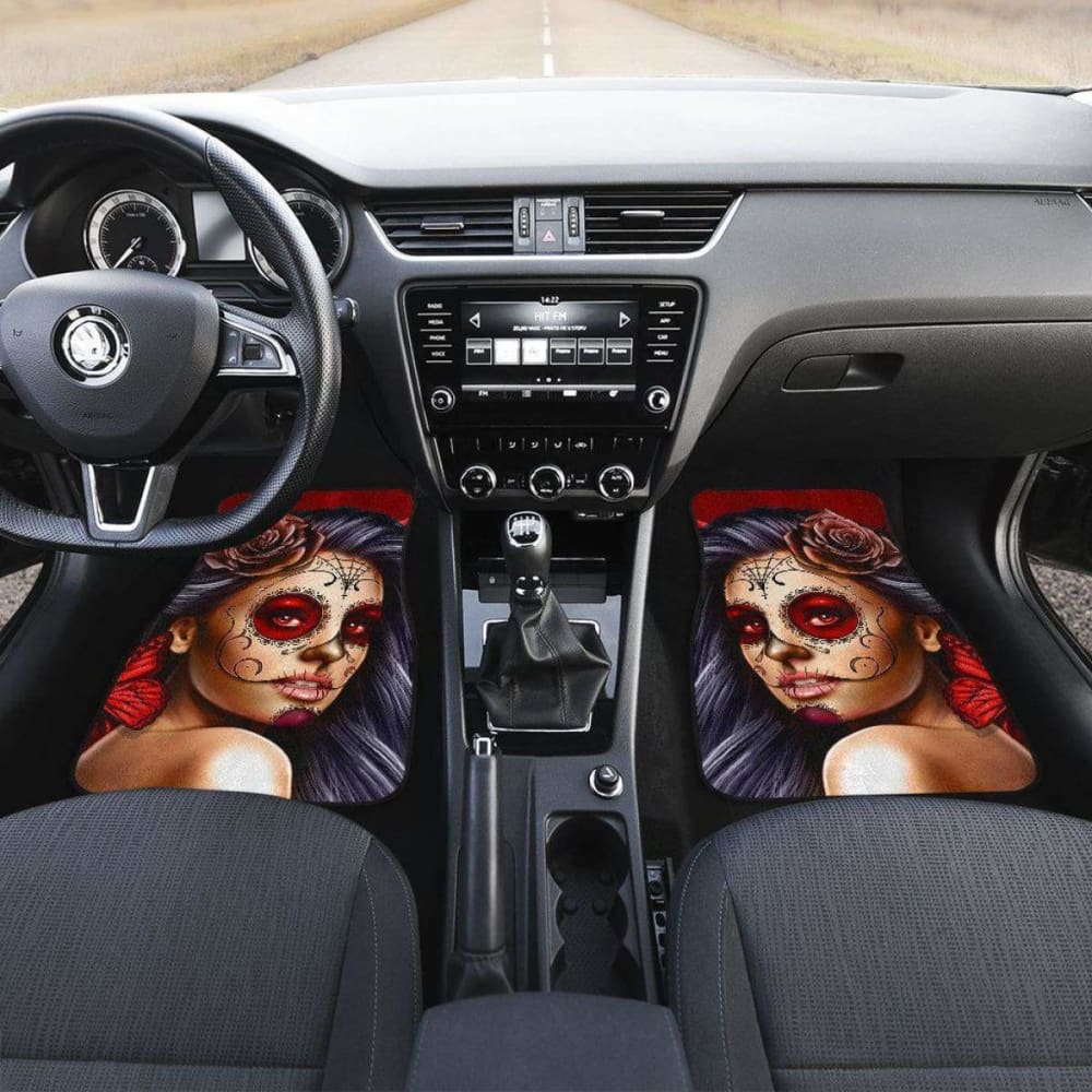 Calavera Girl - Red - Front and Back Car Floor Mats