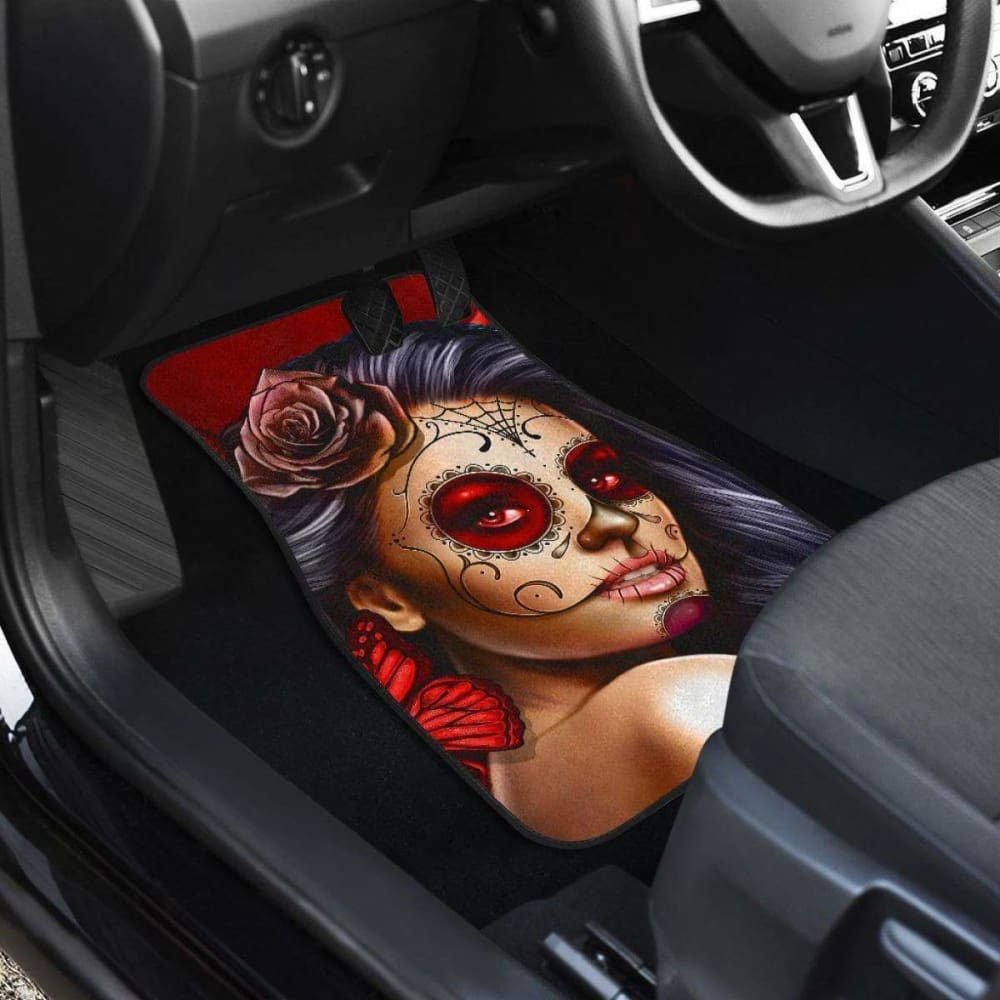 Calavera Girl - Red - Front and Back Car Floor Mats