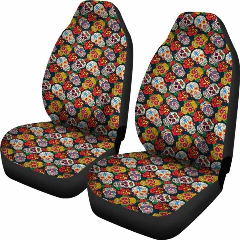 Set Flower Sugar Skull Seat Covers
