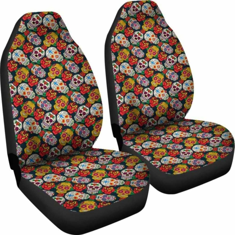 Set Flower Sugar Skull Seat Covers