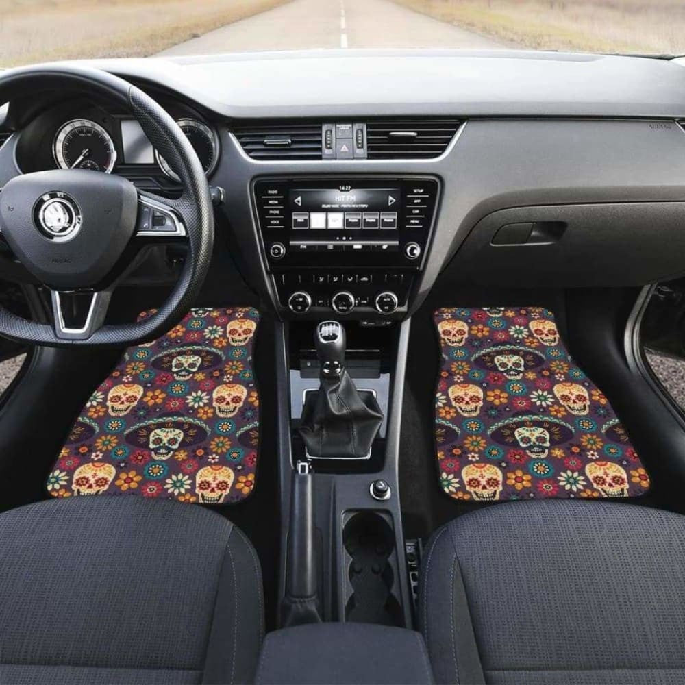 Sugar Skulls Flower Maxican Pattern Front And Back Car Mats