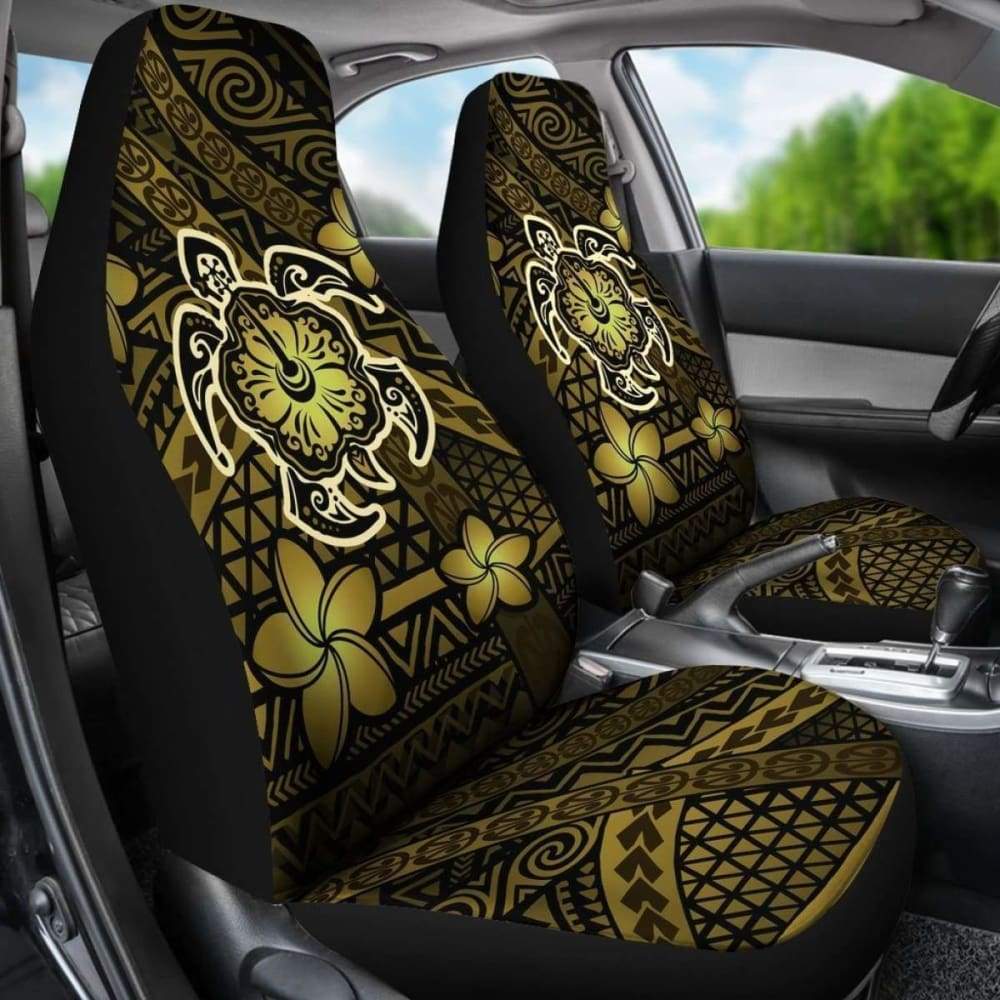 Hawaii Mix Polynesian Turtle Plumeria Car Seat Covers - Yellow -