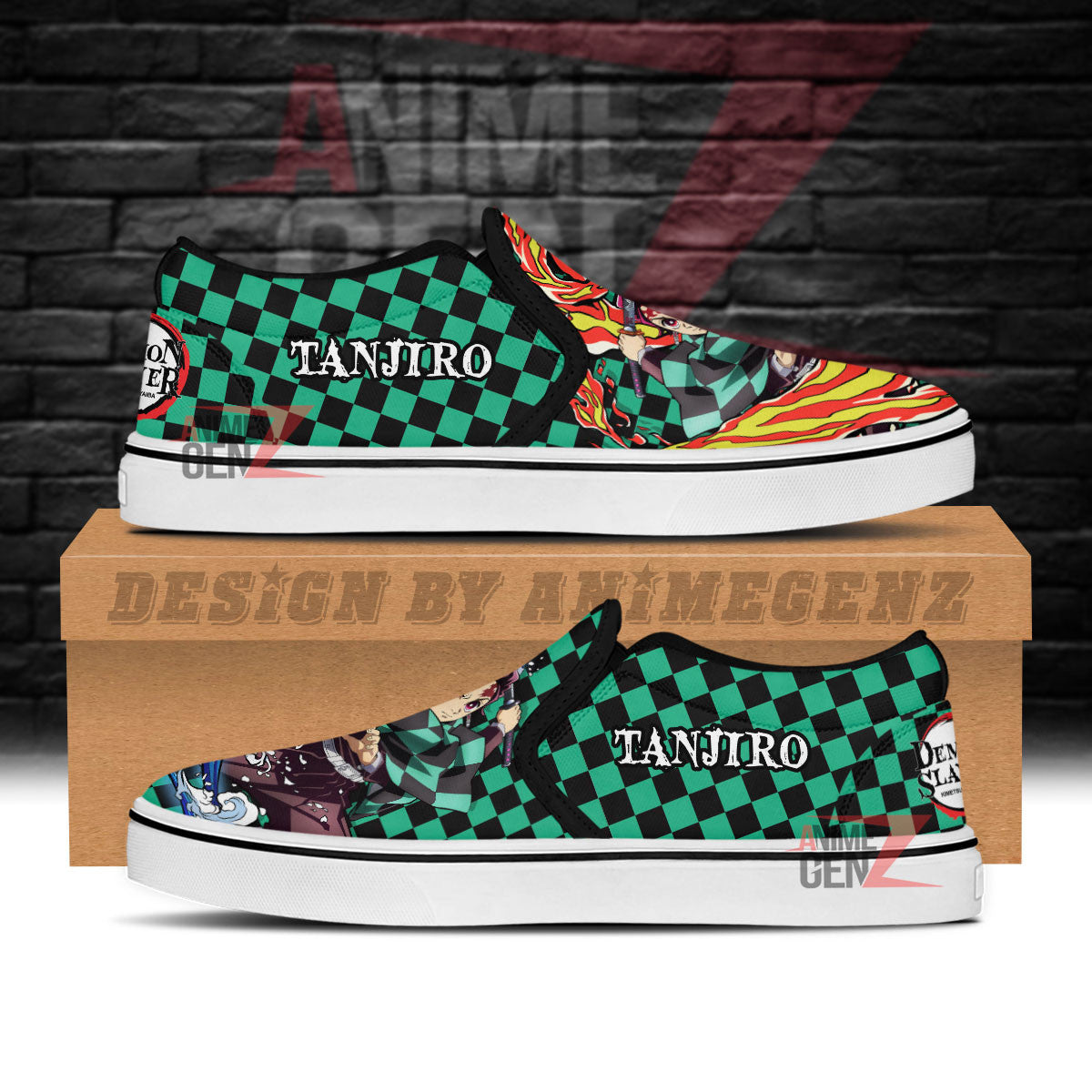 Demon Slayers Tanjiro Slip-on Shoes Custom Anime Sneakers